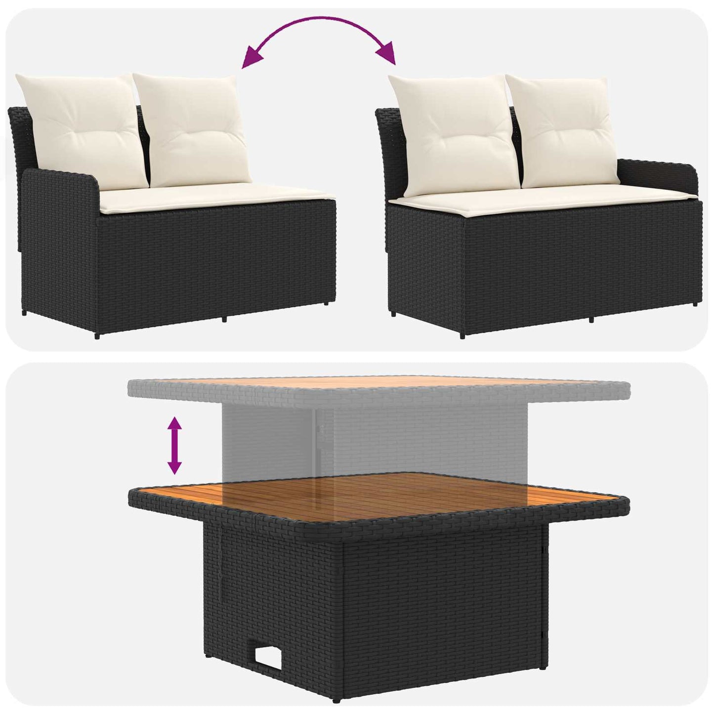 Set di Mobili 4 pz Nero e Crema Rattan in PE