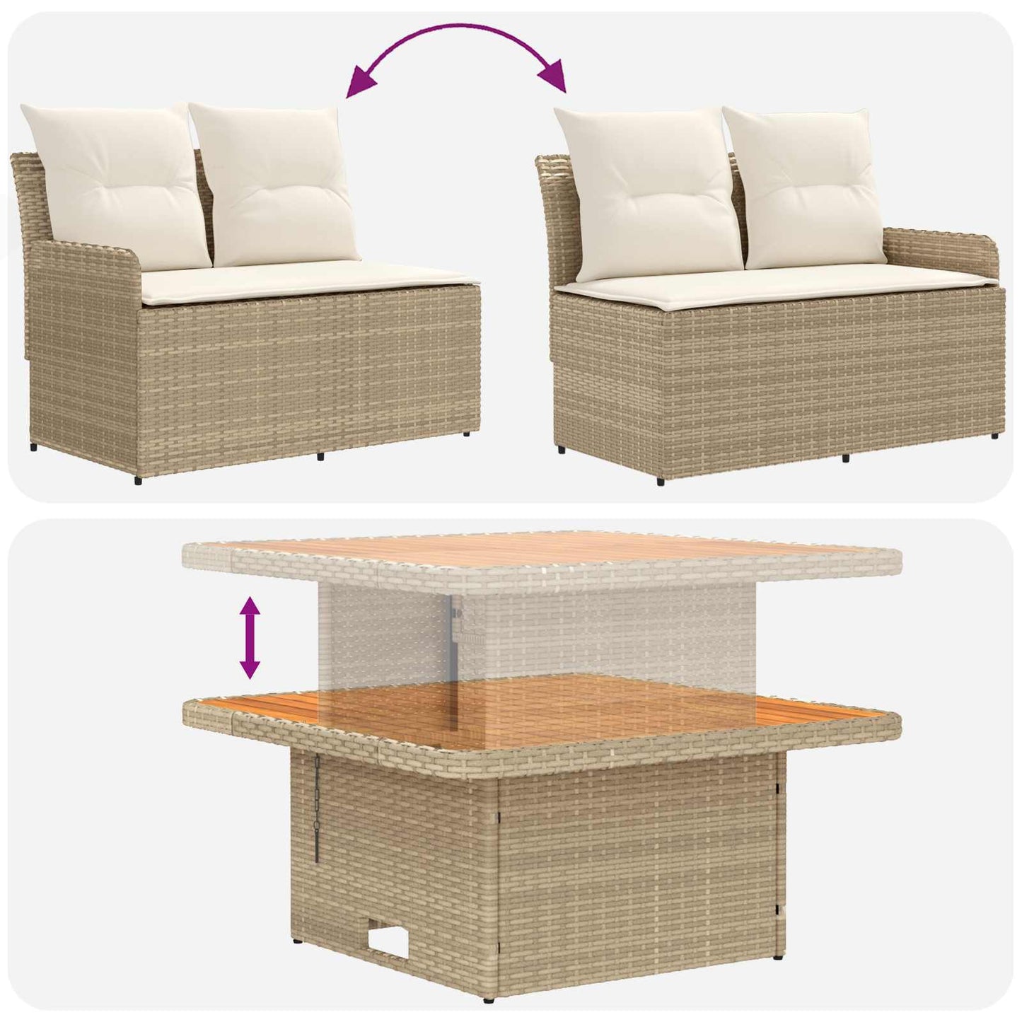 Set di Mobili con cuscino 4 pcs Beige e Crema Rattan in PE | homemem39