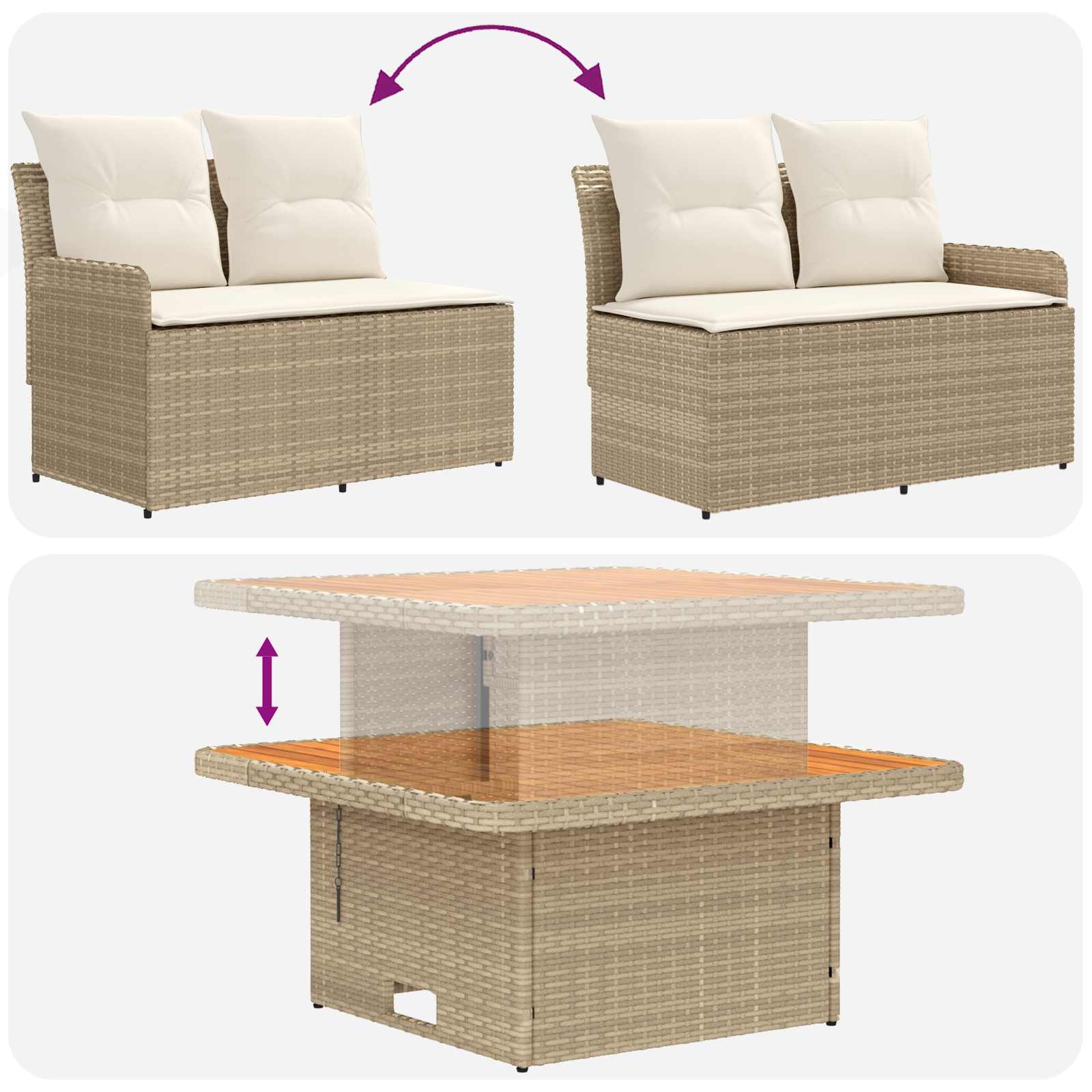Set di Mobili con cuscino 4 pcs Beige e Crema Rattan in PE | homemem39