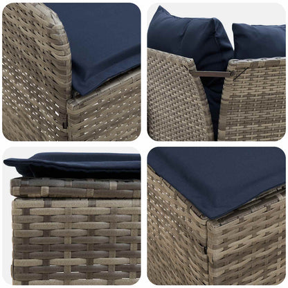 Set di Mobili con cuscino 4 pcs Grigio e Blu Navy Rattan in PE | homemem39