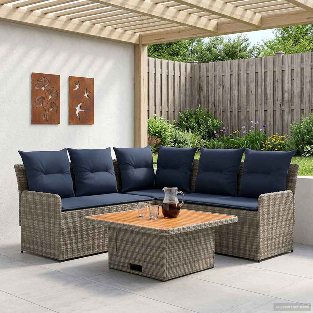Set di Mobili con cuscino 4 pcs Grigio e Blu Navy Rattan in PE | homemem39