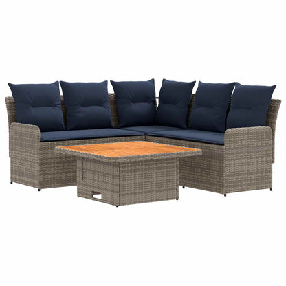 Set di Mobili con cuscino 4 pcs Grigio e Blu Navy Rattan in PE | homemem39