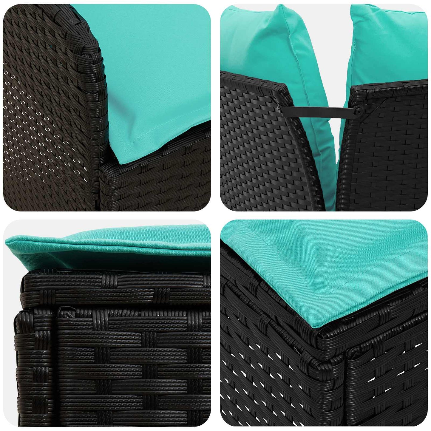 Set di Mobili con cuscino 4 pcs Nero e Turchese Rattan in PE | homemem39