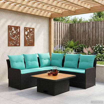 Set di Mobili con cuscino 4 pcs Nero e Turchese Rattan in PE