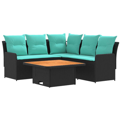 Set di Mobili con cuscino 4 pcs Nero e Turchese Rattan in PE | homemem39