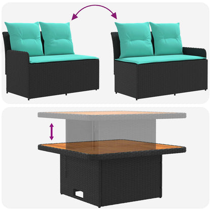 Set di Mobili con cuscino 4 pcs Nero e Turchese Rattan in PE | homemem39