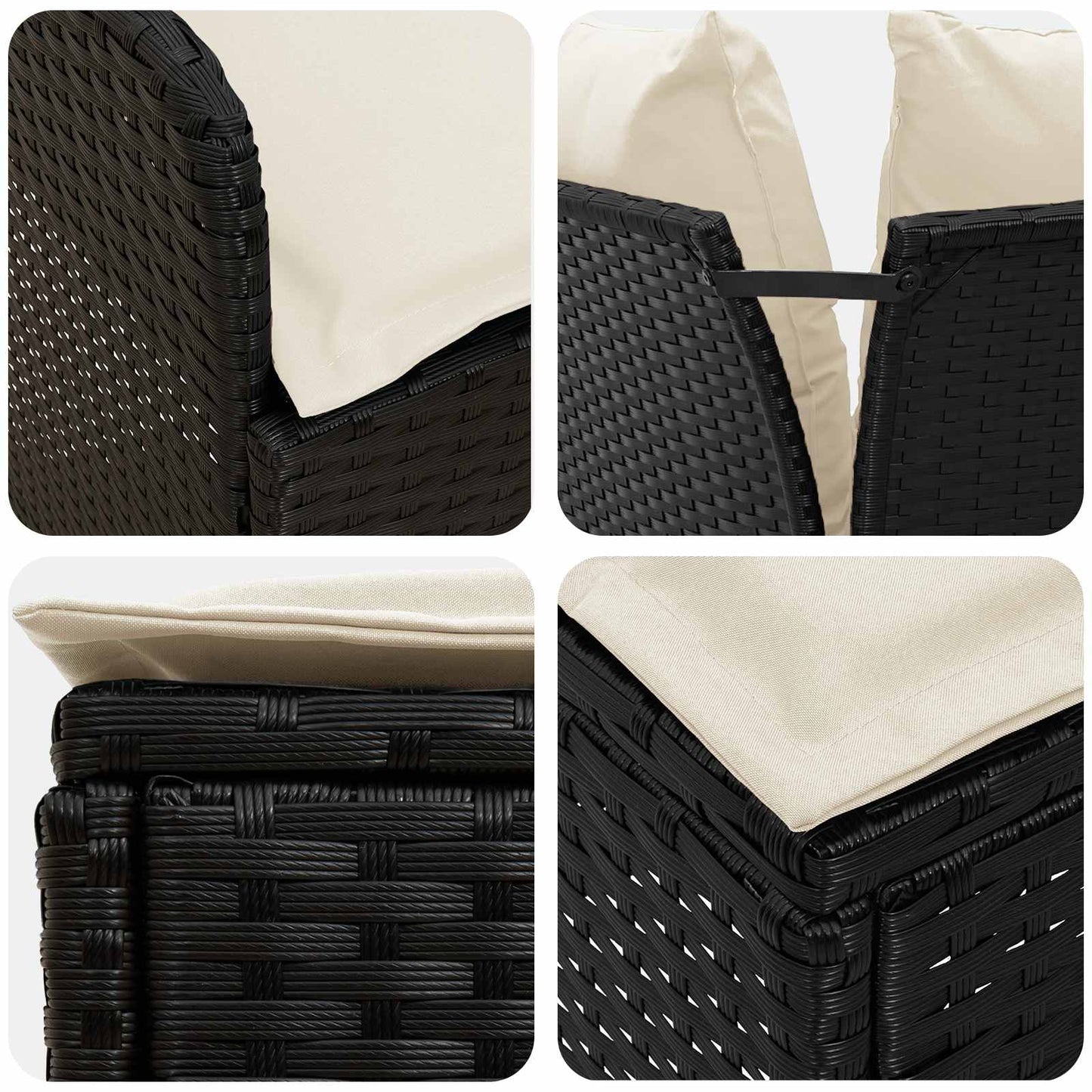 Set di Mobili con cuscino 6 pcs Nero e Crema Rattan in PE | homemem39