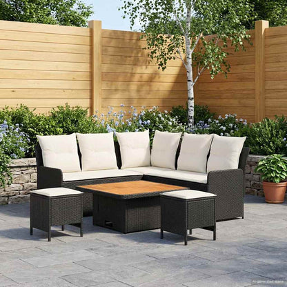 Set di Mobili con cuscino 6 pcs Nero e Crema Rattan in PE