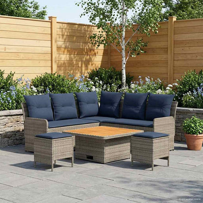 Set di Mobili con cuscino 6 pcs Grigio e Blu Navy Rattan in PE | homemem39
