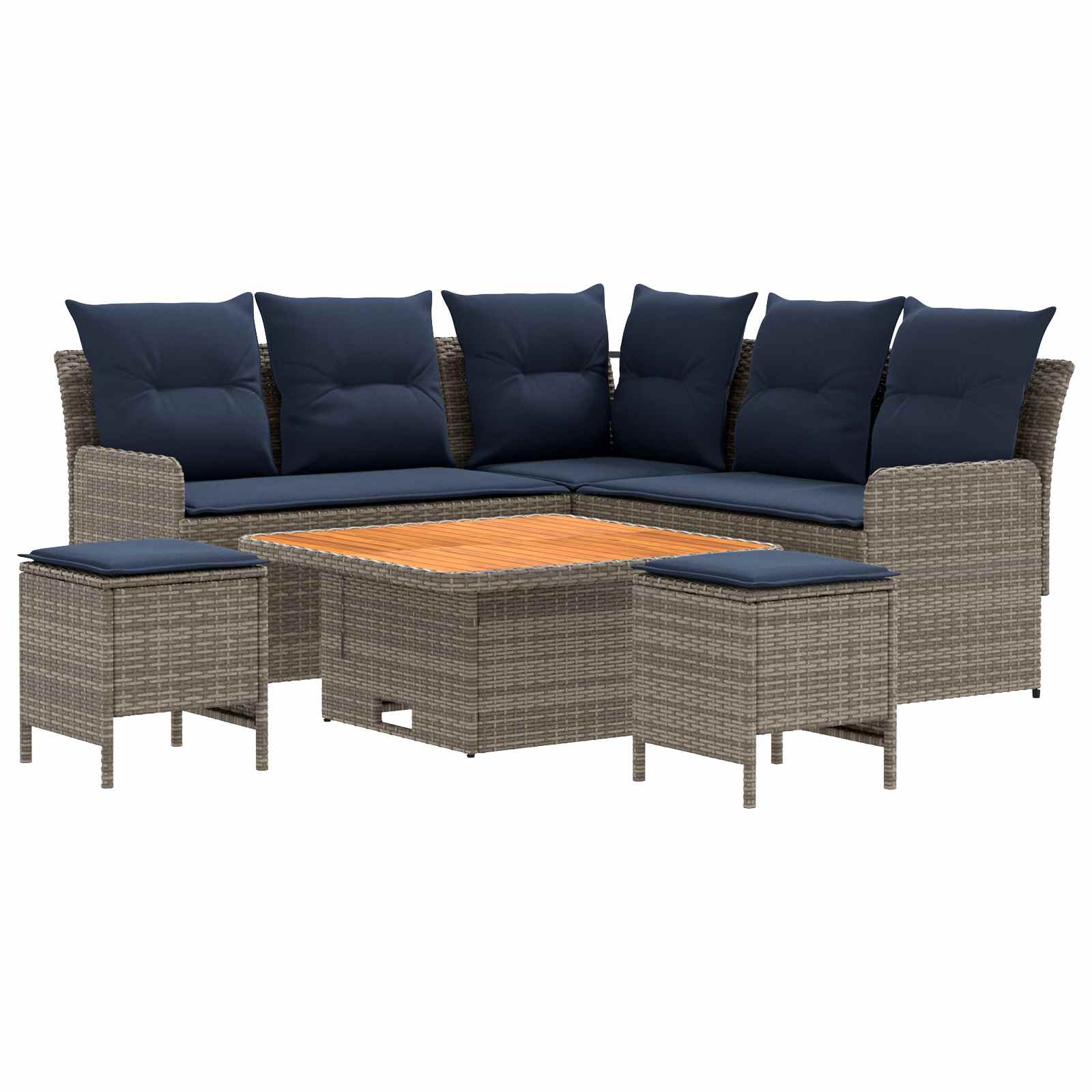 Set di Mobili con cuscino 6 pcs Grigio e Blu Navy Rattan in PE | homemem39