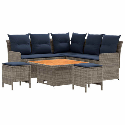 Set di Mobili con cuscino 6 pcs Grigio e Blu Navy Rattan in PE | homemem39