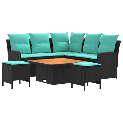 Set di Mobili con cuscino 6 pcs Nero e Turchese Rattan in PE | homemem39