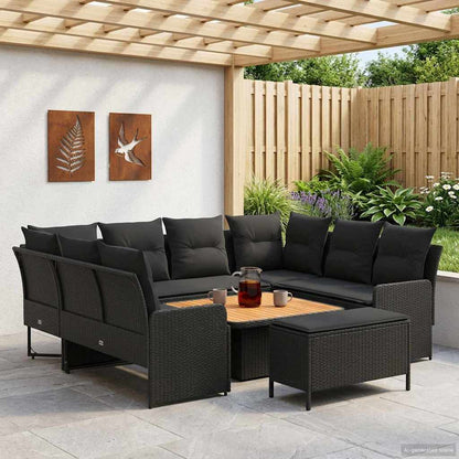 Set di Mobili con cuscino 7 pcs Nero Rattan in PE