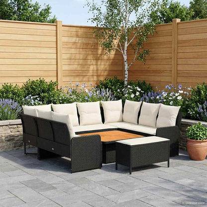 Set di Mobili con cuscino 7 pcs Nero e Crema Rattan in PE | homemem39