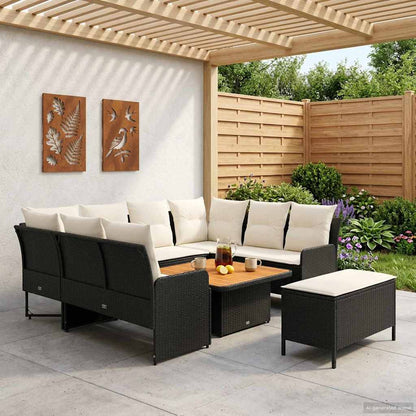 Set di Mobili con cuscino 7 pcs Nero e Crema Rattan in PE | homemem39