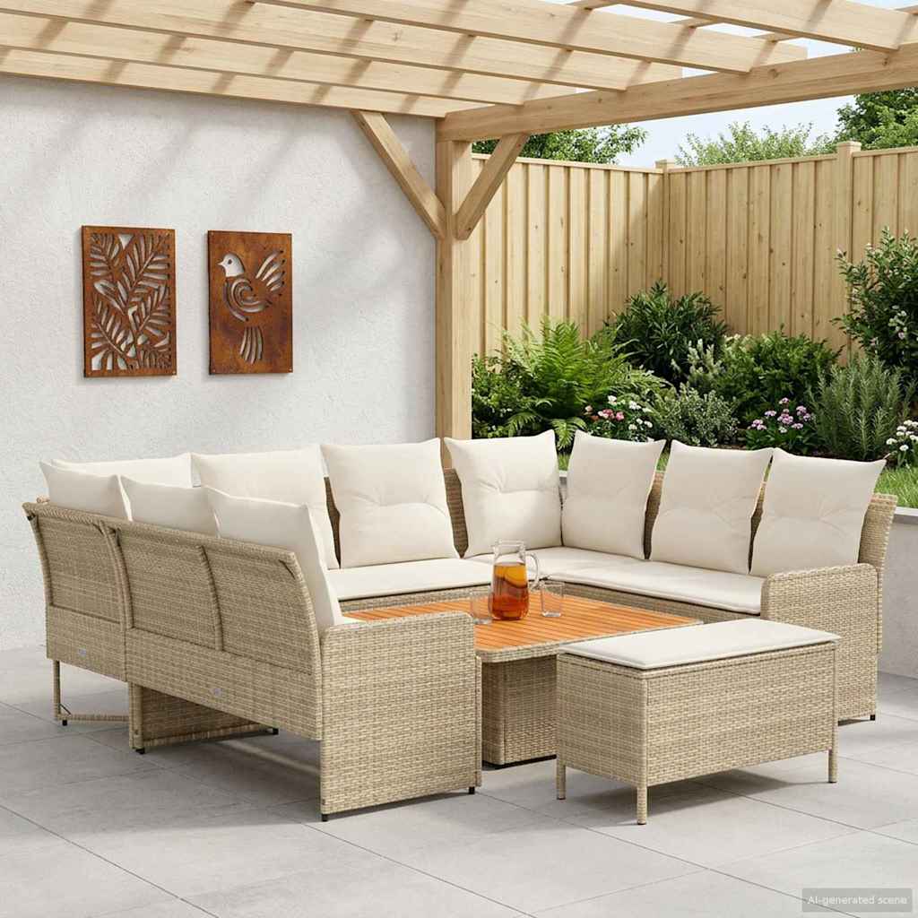 Set di Mobili con cuscino 7 pcs Beige e Crema Rattan in PE | homemem39