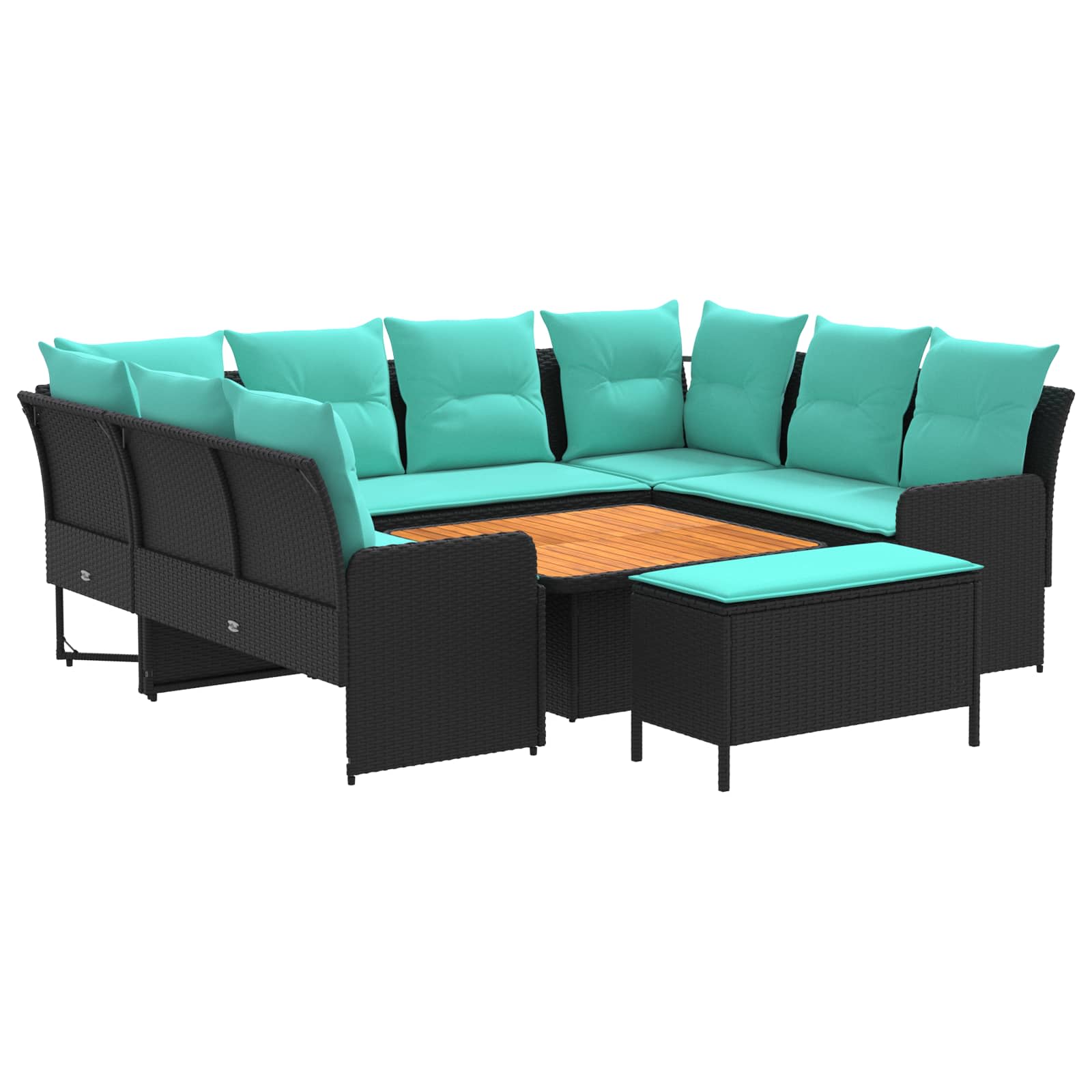Set di Mobili con cuscino 7 pcs Nero e Turchese Rattan in PE | homemem39