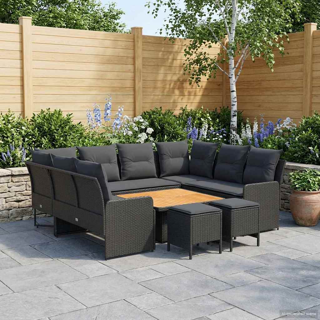 Set di Mobili con cuscino 8 pcs Nero Rattan in PE | homemem39