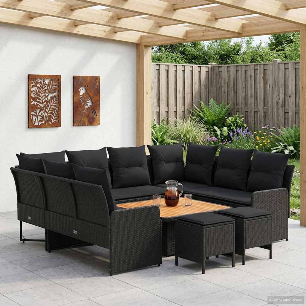 Set di Mobili con cuscino 8 pcs Nero Rattan in PE | homemem39