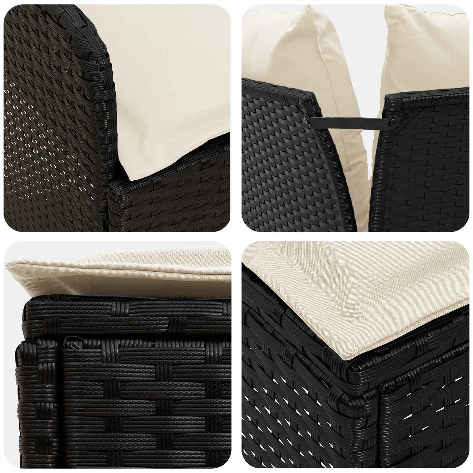 Set di Mobili con cuscino 8 pcs Nero e Crema Rattan in PE | homemem39