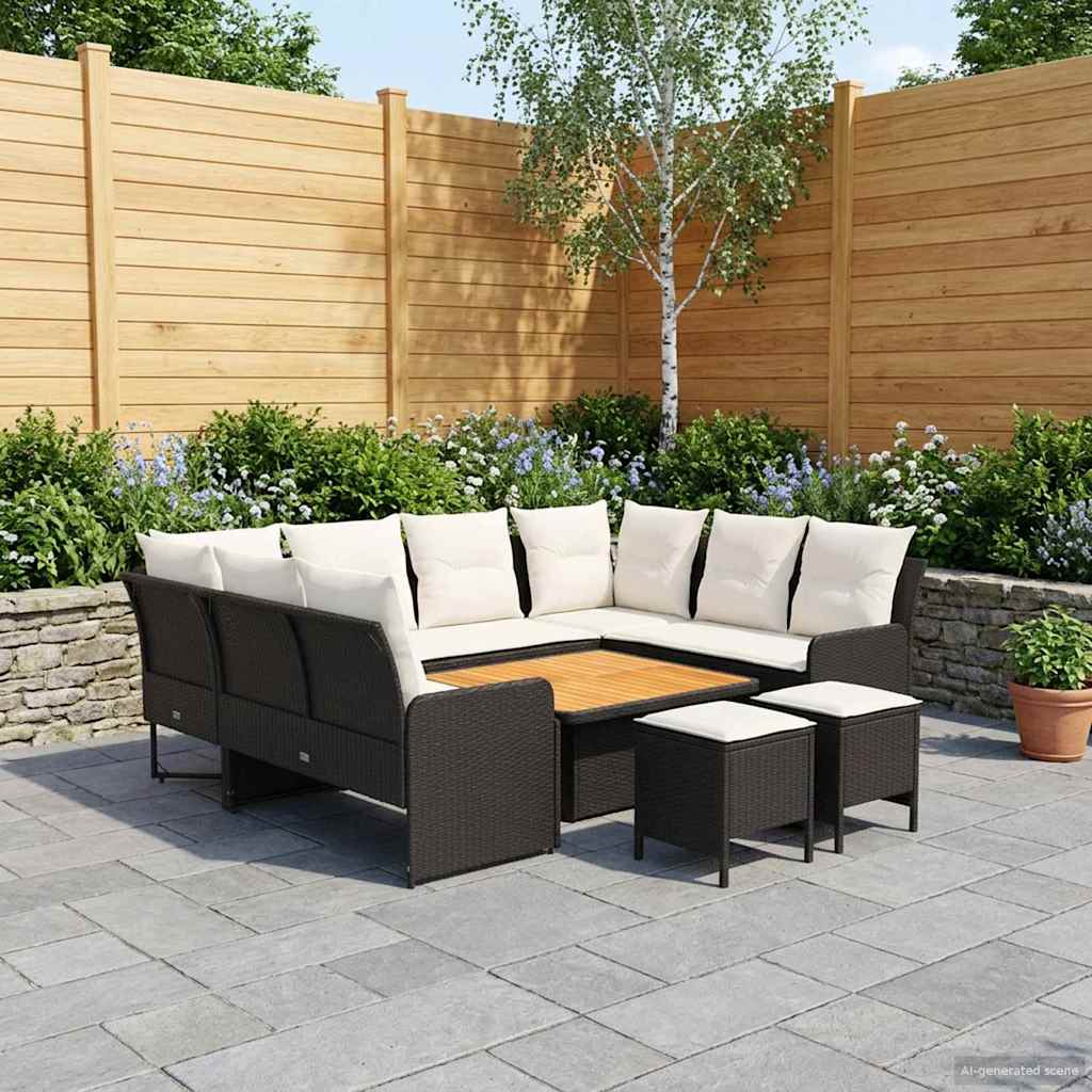 Set di Mobili con cuscino 8 pcs Nero e Crema Rattan in PE | homemem39