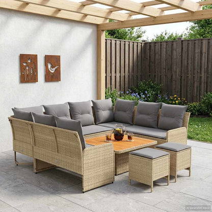 Set di Mobili 8 pcs Beige e Grigio Chiaro Rattan in PE