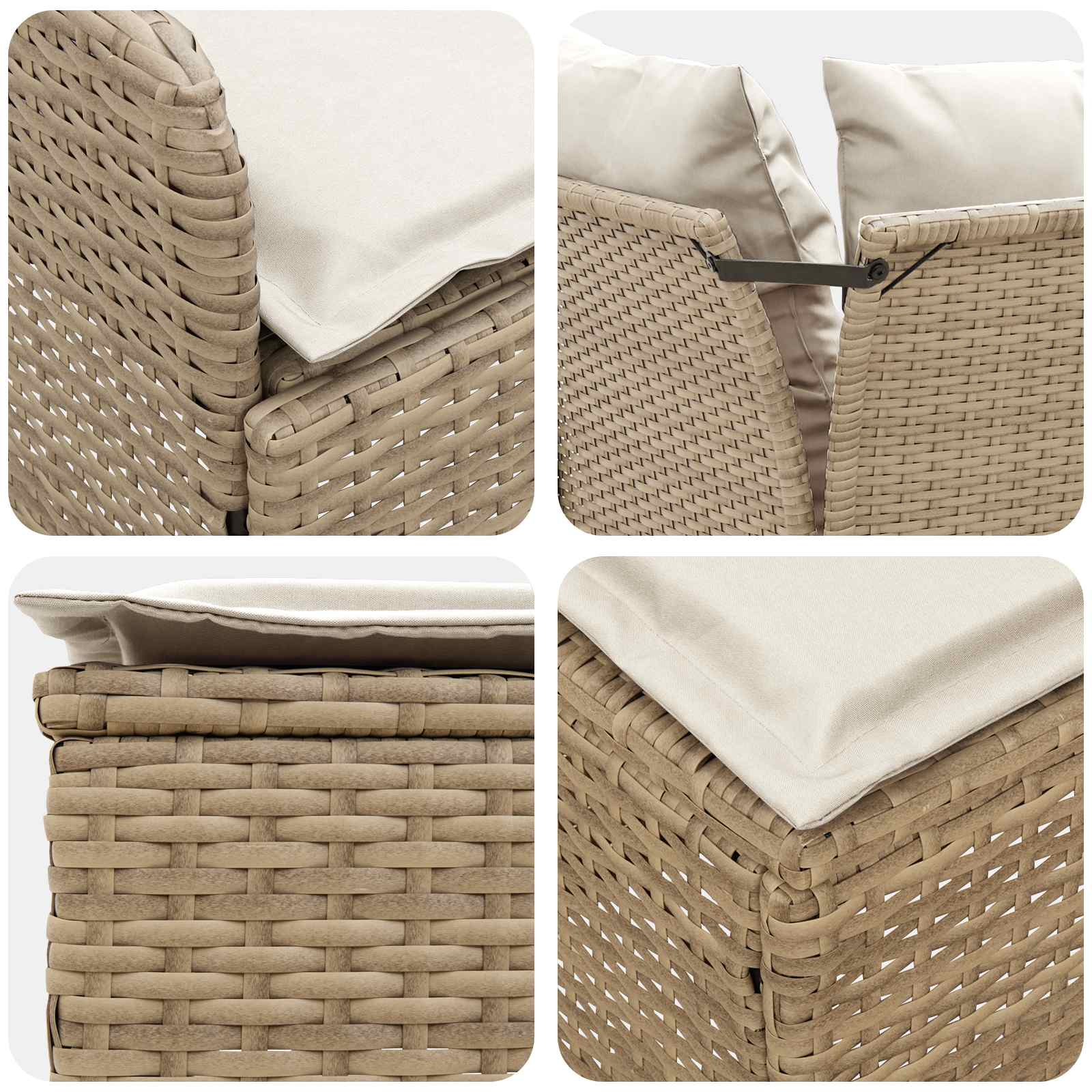 Set di Mobili con cuscino 8 pcs Beige e Crema Rattan in PE | homemem39