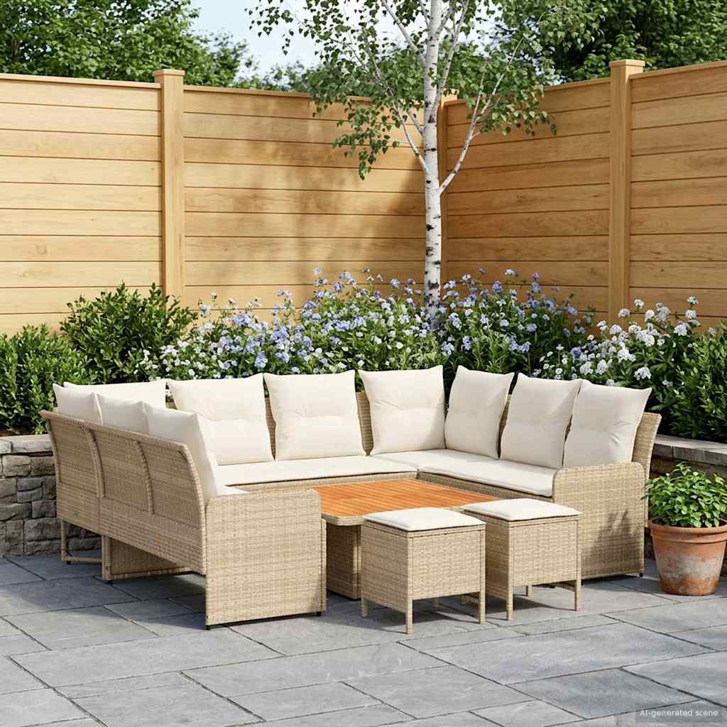 Set di Mobili con cuscino 8 pcs Beige e Crema Rattan in PE | homemem39