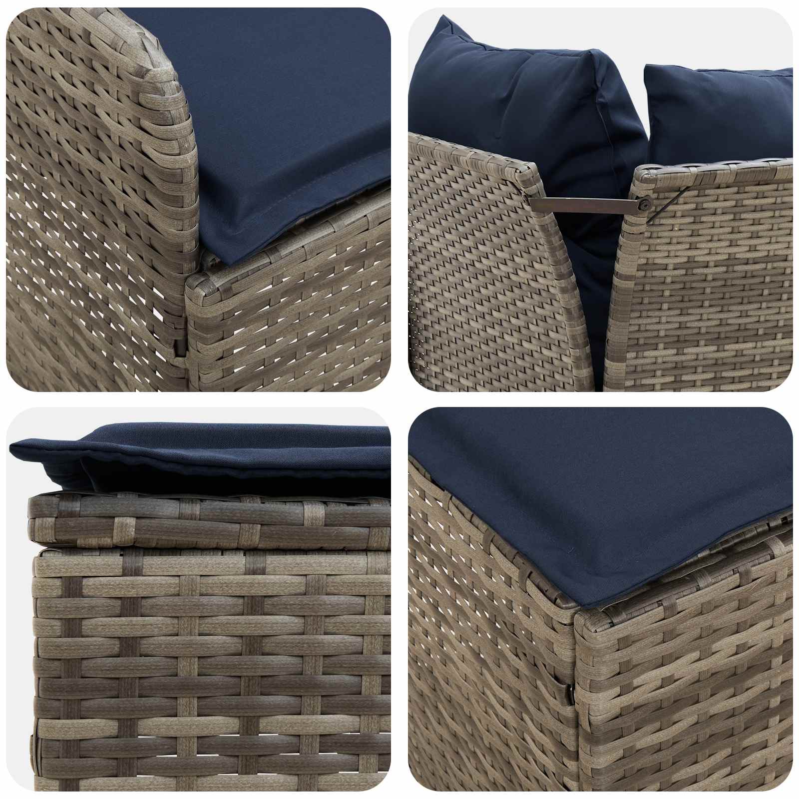 Set di Mobili con cuscino 8 pcs Grigio e Blu Navy Rattan in PE | homemem39