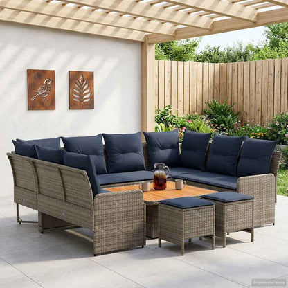 Set di Mobili con cuscino 8 pcs Grigio e Blu Navy Rattan in PE | homemem39