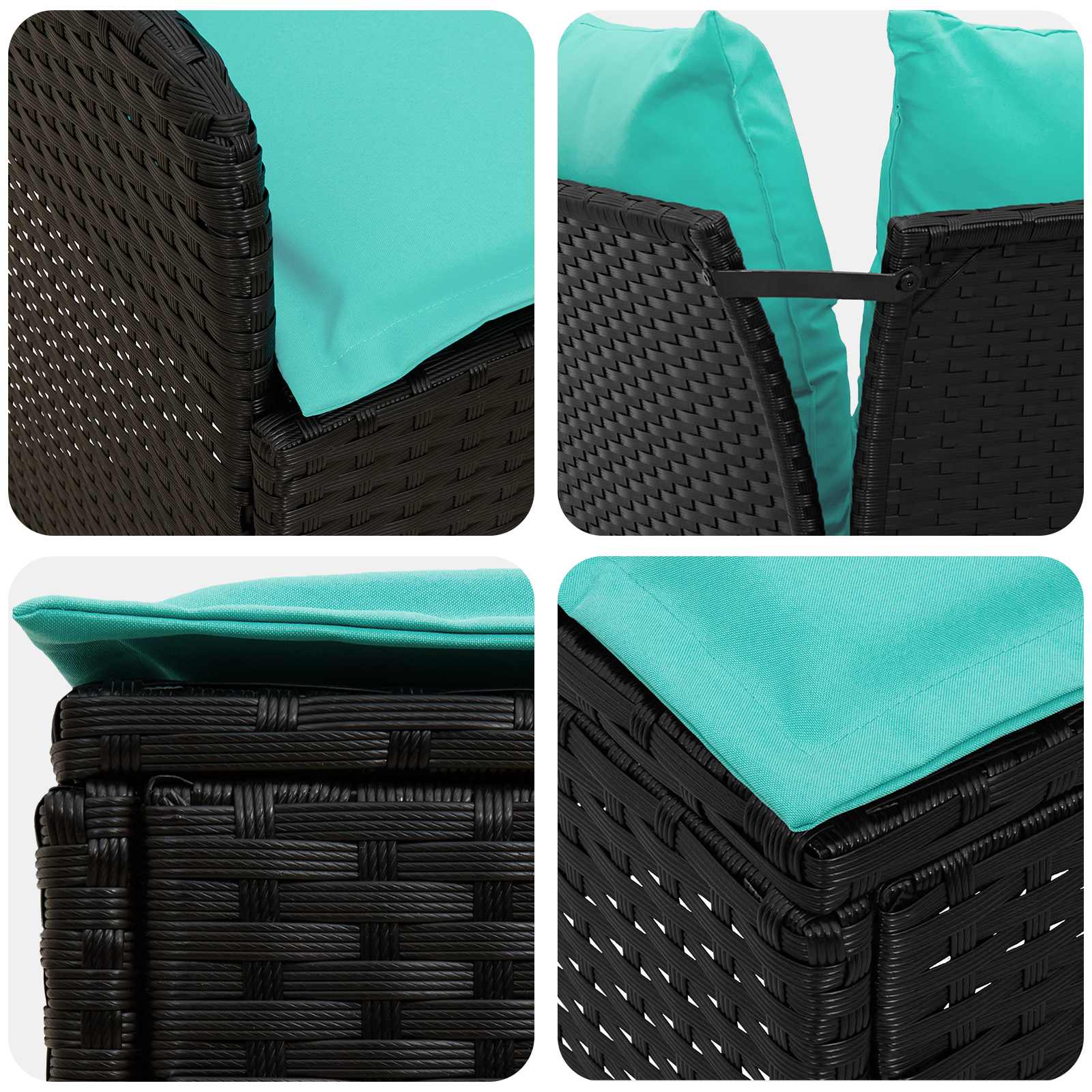 Set di Mobili con cuscino 8 pcs Nero e Turchese Rattan in PE | homemem39