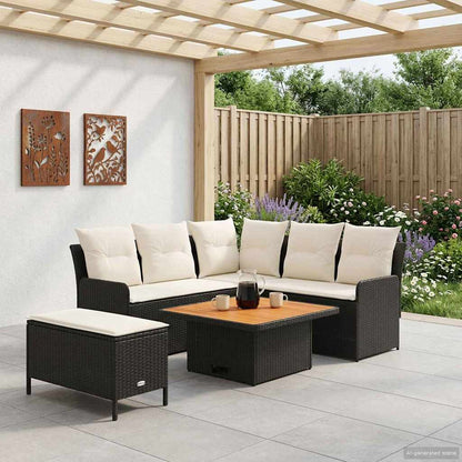 Set di Mobili con cuscino 5 pcs Nero e Crema Rattan in PE | homemem39