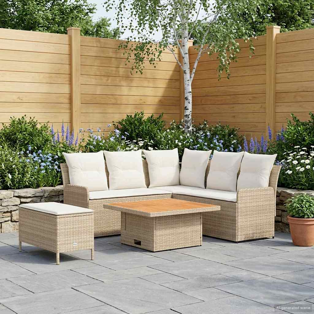 Set di Mobili con cuscino 5 pcs Beige e Crema Rattan in PE | homemem39