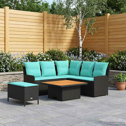 Set di Mobili con cuscino 5 pcs Nero e Turchese Rattan in PE | homemem39