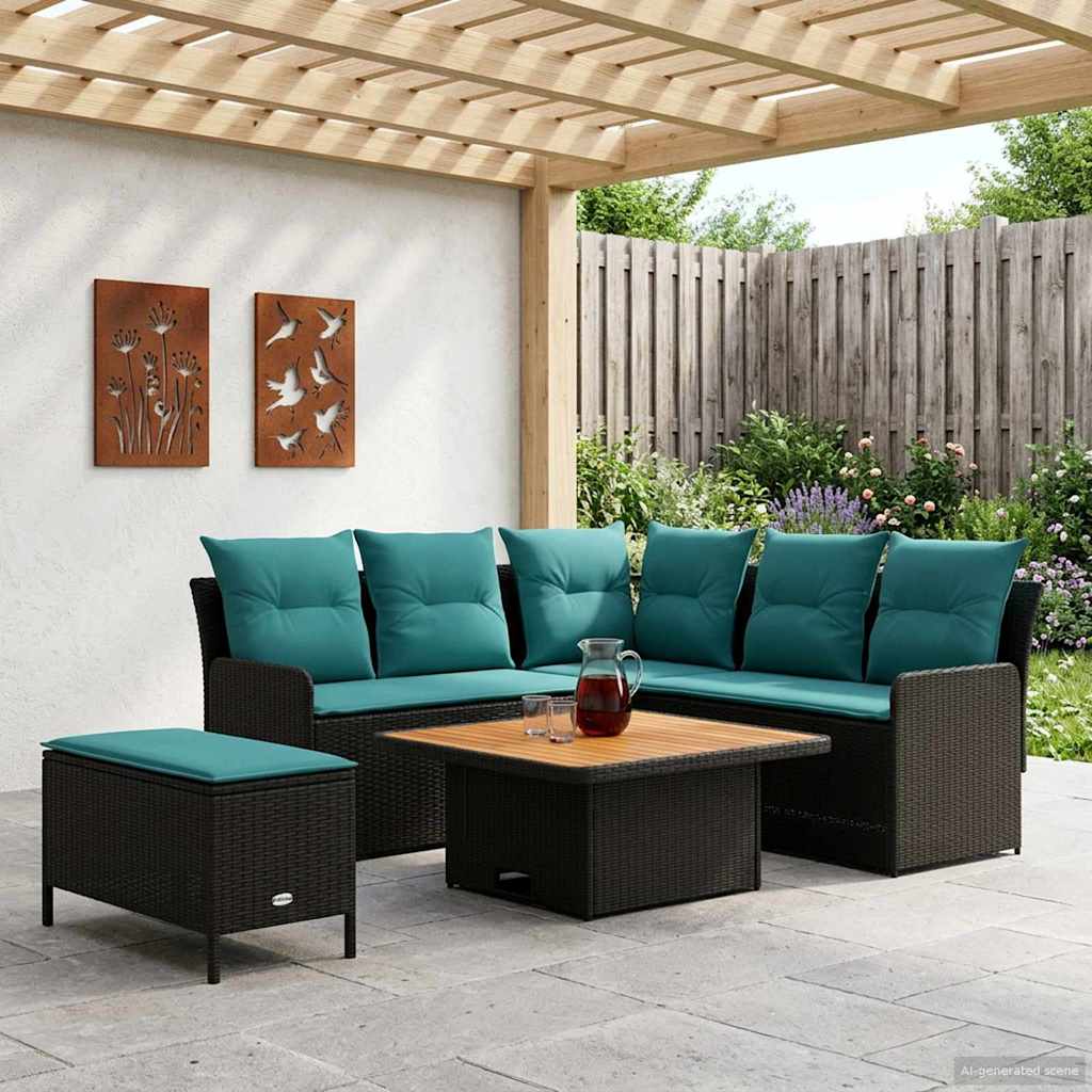Set di Mobili con cuscino 5 pcs Nero e Turchese Rattan in PE | homemem39