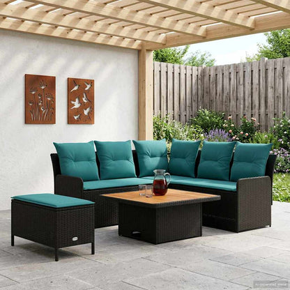 Set di Mobili con cuscino 5 pcs Nero e Turchese Rattan in PE | homemem39