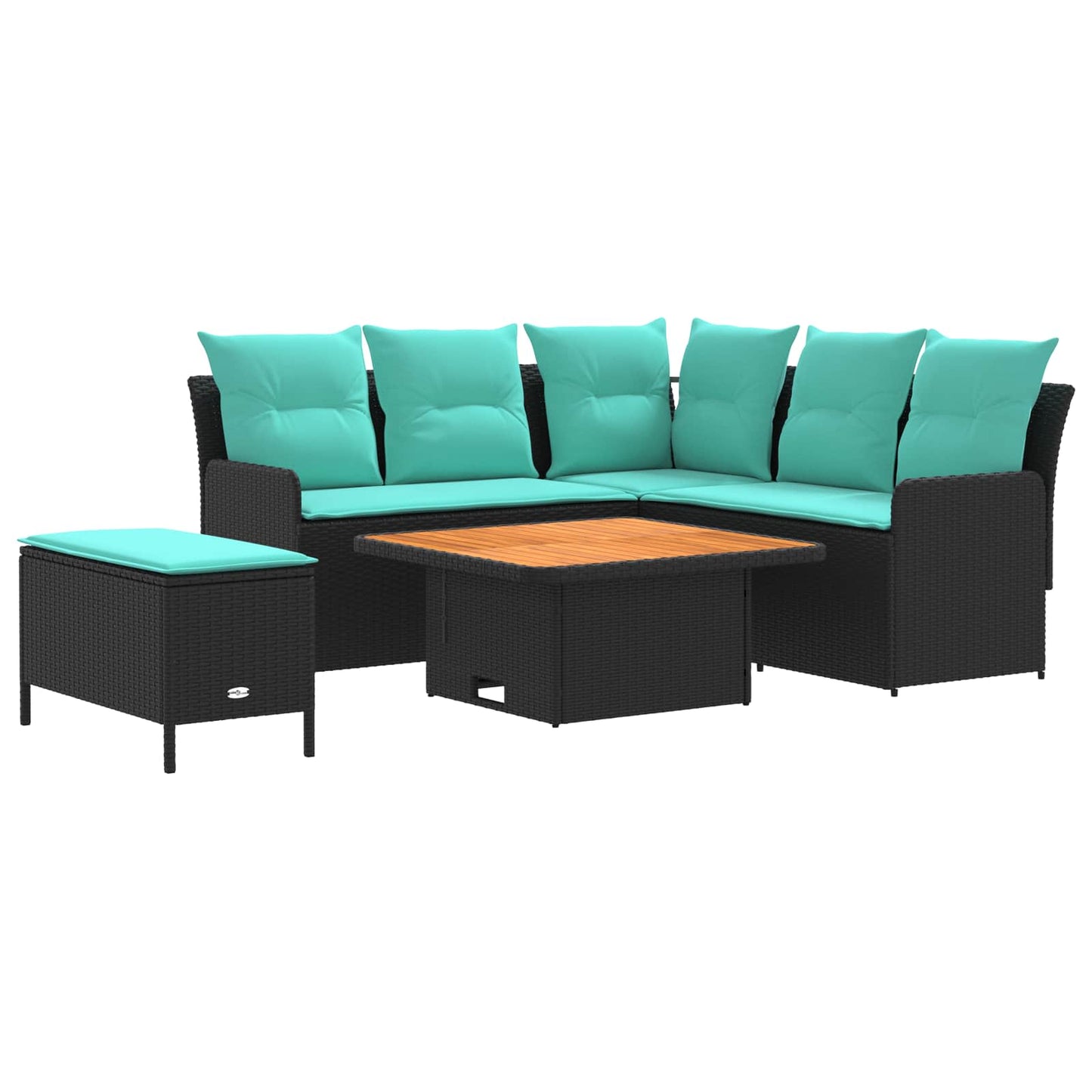 Set di Mobili con cuscino 5 pcs Nero e Turchese Rattan in PE | homemem39