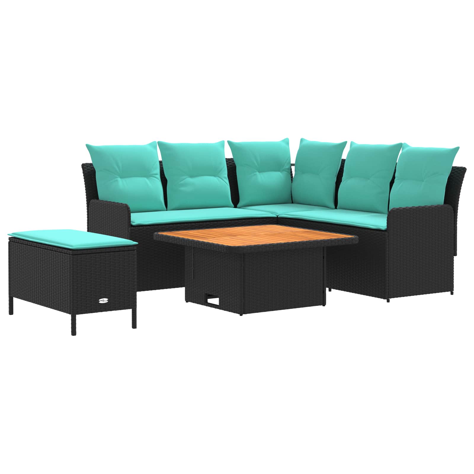 Set di Mobili con cuscino 5 pcs Nero e Turchese Rattan in PE | homemem39