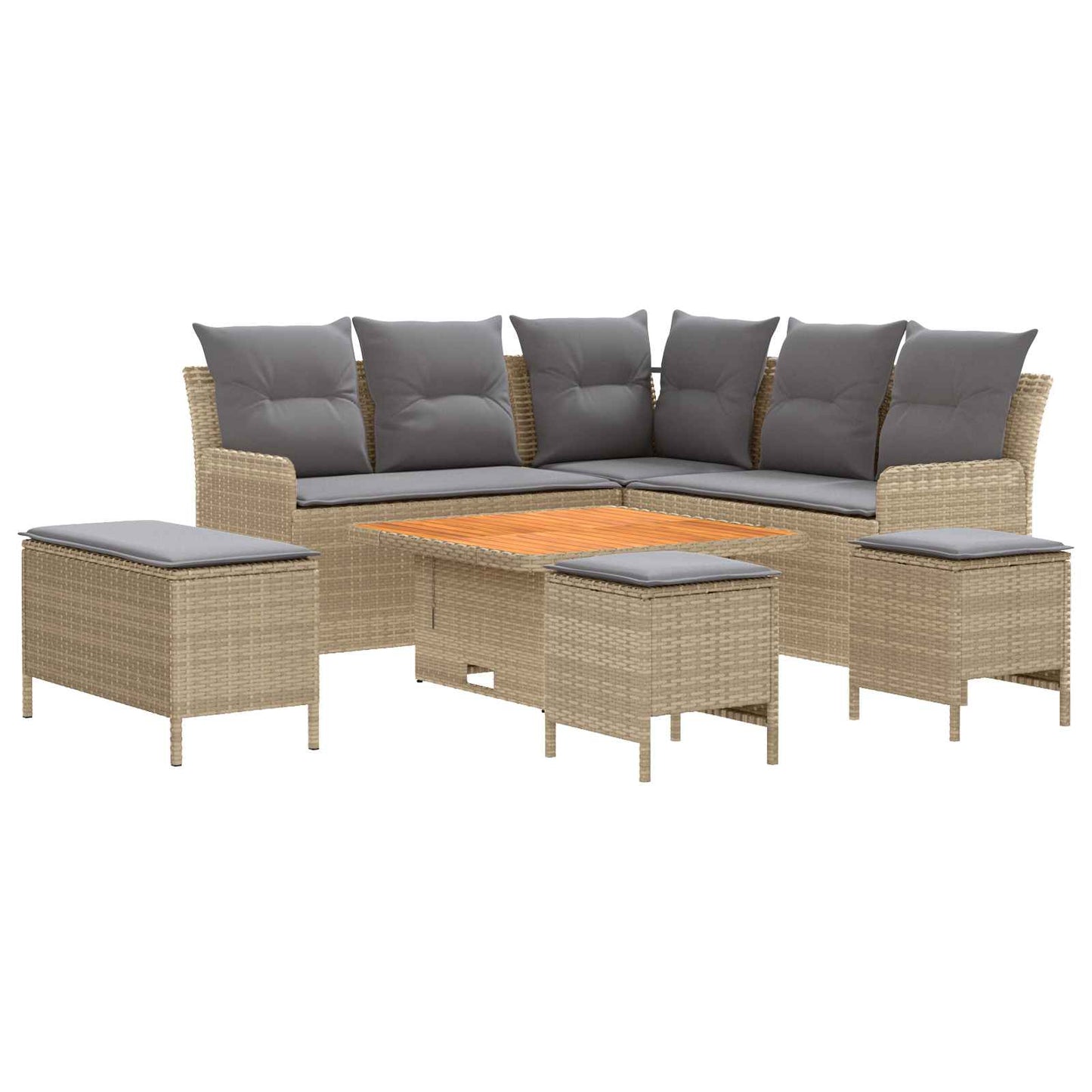 Set di Mobili 7 pcs Beige e Grigio Chiaro Rattan in PE | homemem39