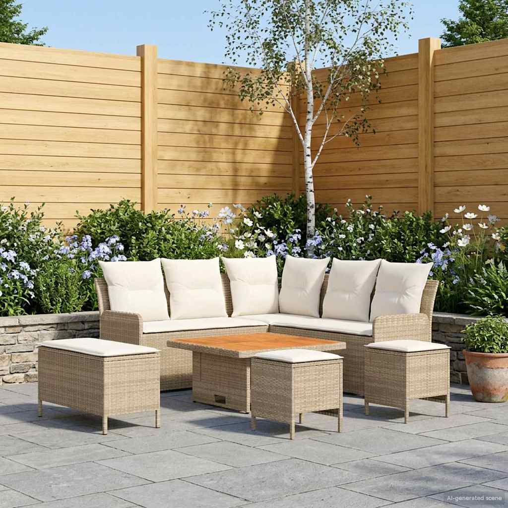 Set di Mobili con cuscino 7 pcs Beige e Crema Rattan in PE | homemem39