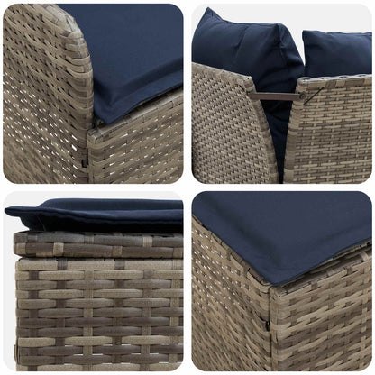 Set di Mobili con cuscino 7 pcs Grigio e Blu Navy Rattan in PE | homemem39