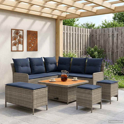 Set di Mobili con cuscino 7 pcs Grigio e Blu Navy Rattan in PE | homemem39