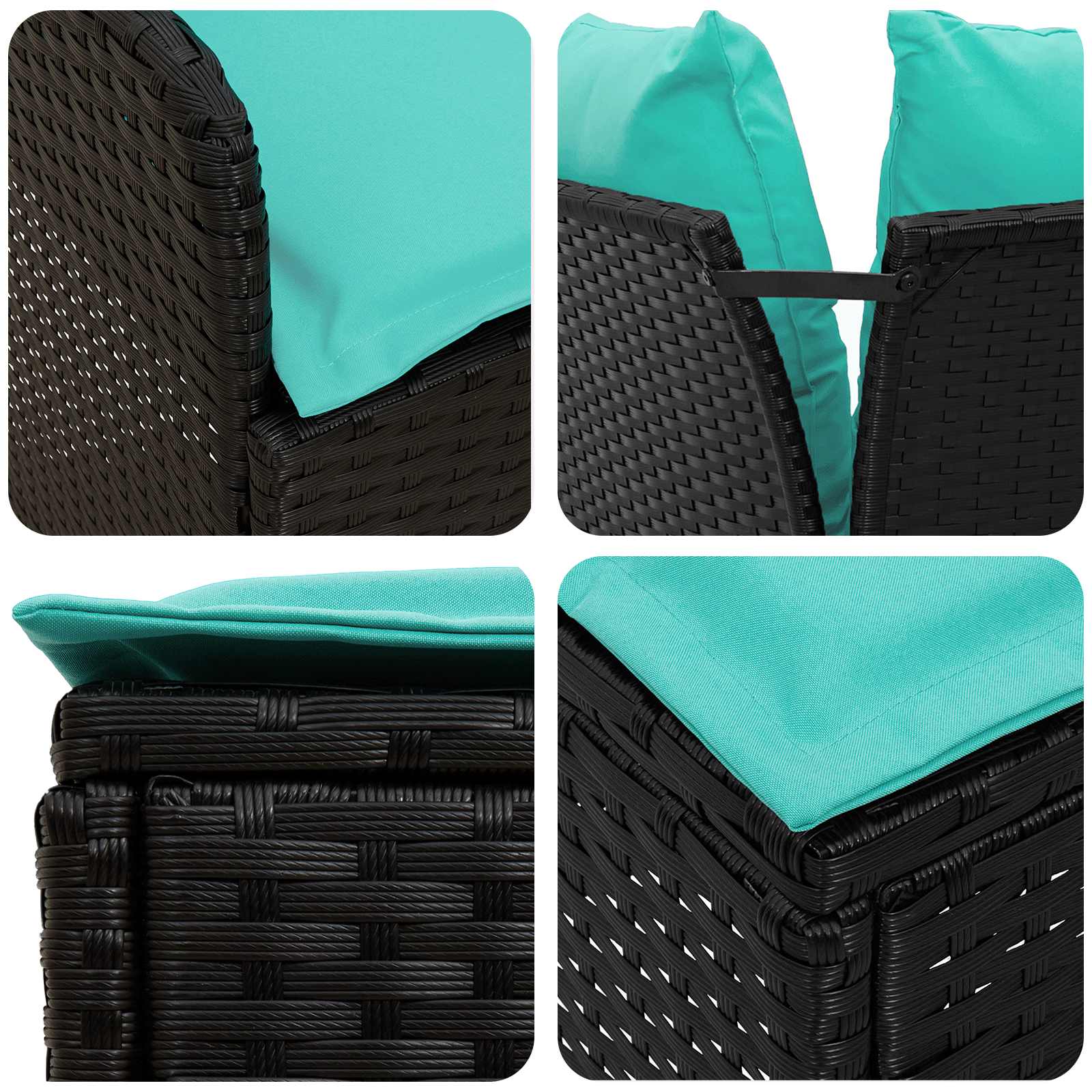 Set di Mobili con cuscino 7 pcs Nero e Turchese Rattan in PE | homemem39