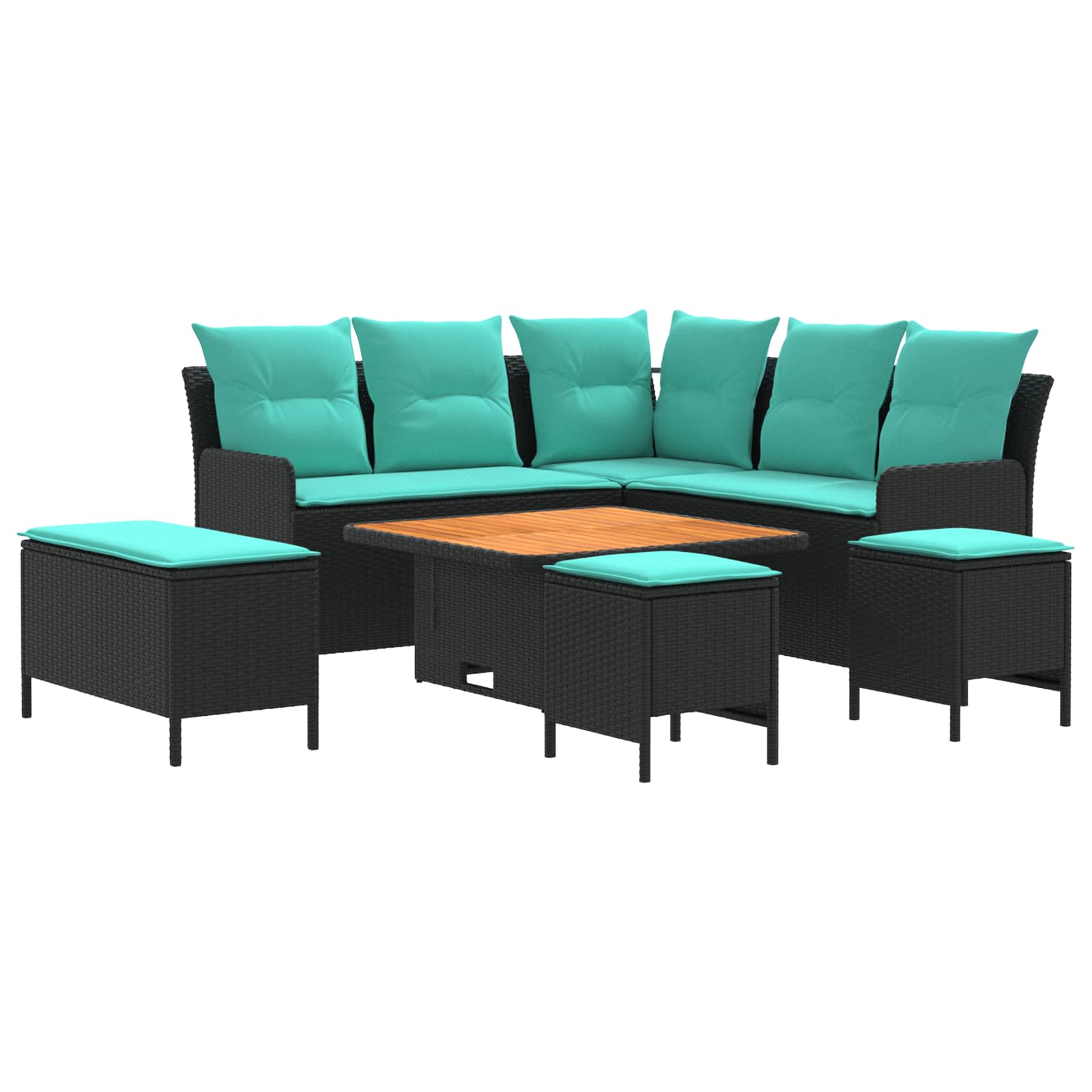 Set di Mobili con cuscino 7 pcs Nero e Turchese Rattan in PE | homemem39