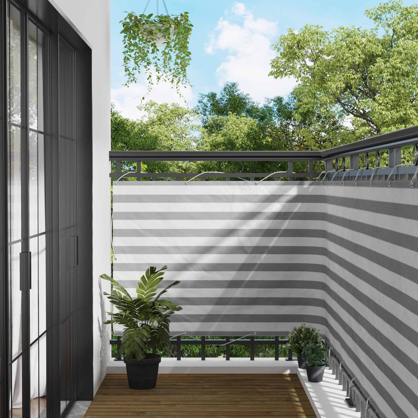 Schermo da balcone Grigio chiaro e bianco 110 x 200 cm | homemem39