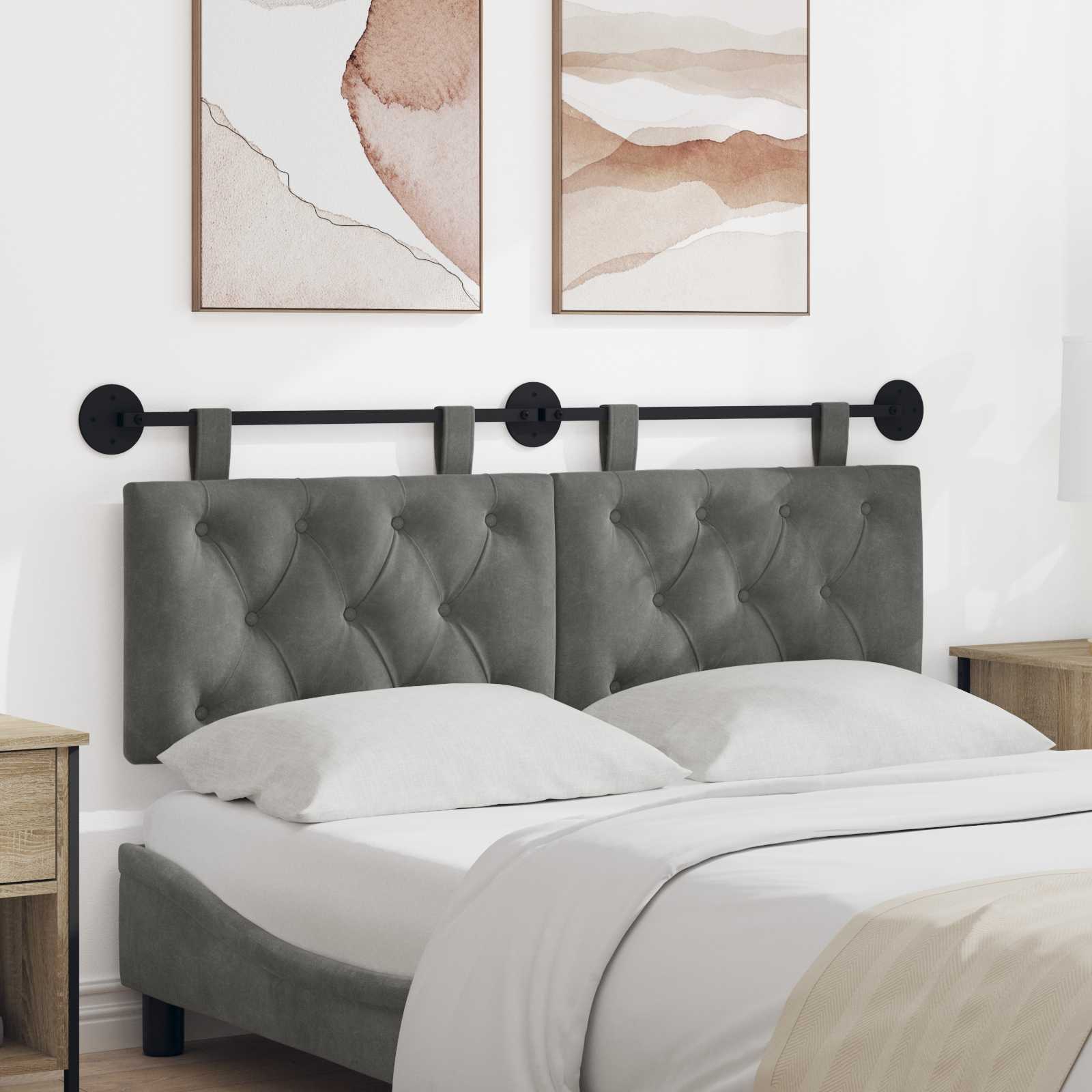 Testiera sospesa Con luce LED Grigio Scuro Velluto | homemem39