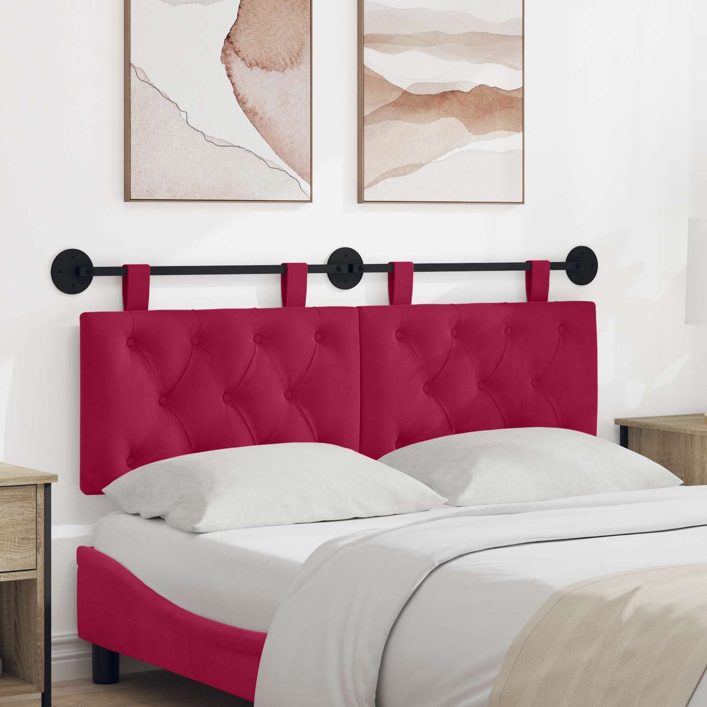 Testiera sospesa Con luce LED Rosso Vino Velluto | homemem39