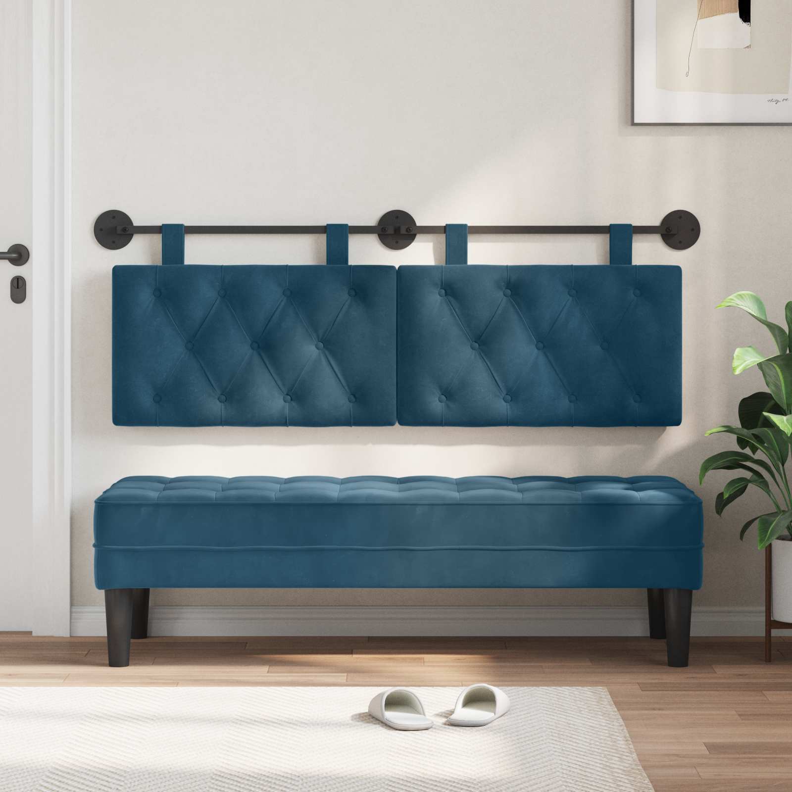 Testiera sospesa Con luce LED Blu Velluto | homemem39