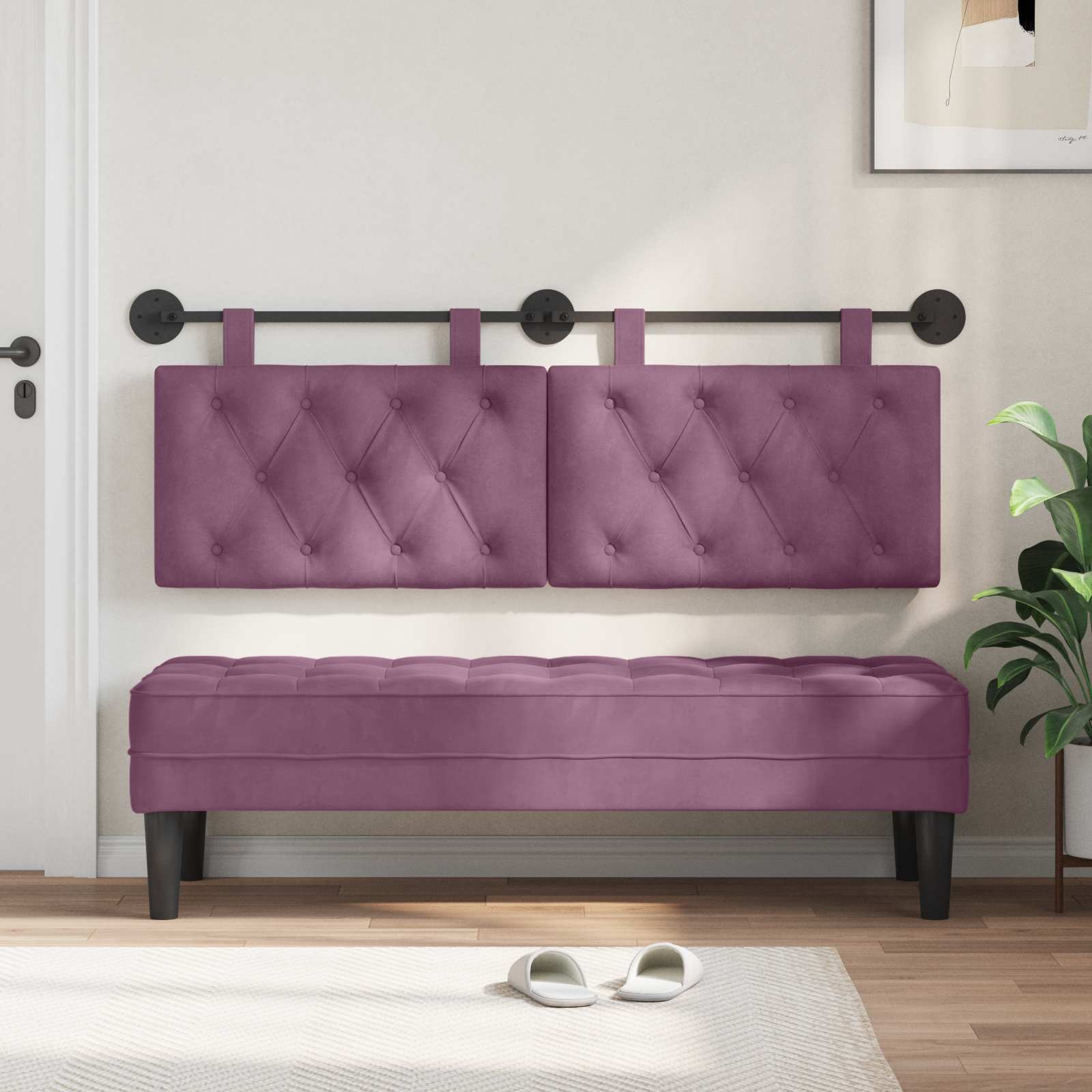 Testiera sospesa Con luce LED Viola Velluto | homemem39