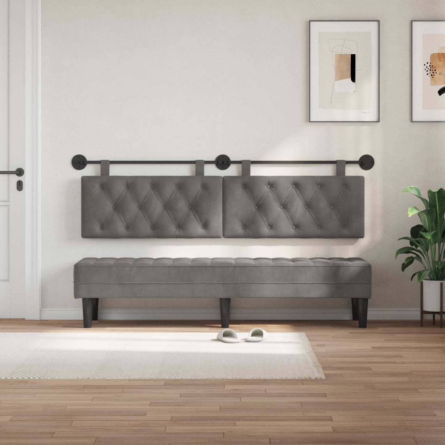 Testiera sospesa Con luce LED Grigio Scuro Velluto | homemem39